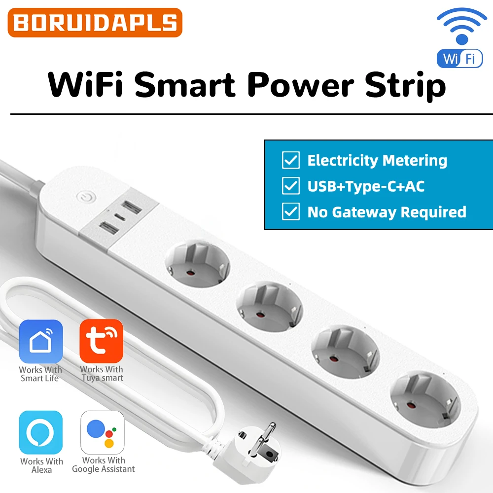 Smart Home Energy Monitor - BORUIDAPLS EU 플러그 WiFi 스마트 멀티탭