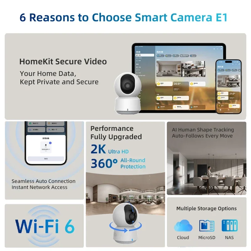 오리지널 아카라 스마트 카메라 E1 2K 1296P 3 - Smart Home Apple 리뷰 및 가격